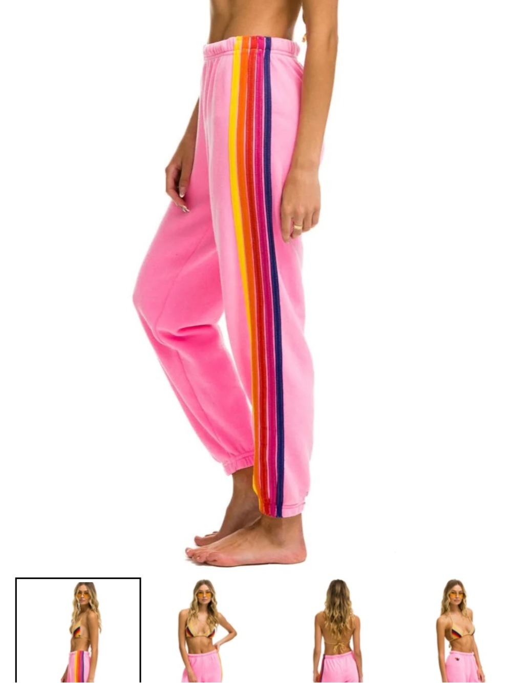 Aviator Nation Pink Joggers with Rainbow Side Stripes